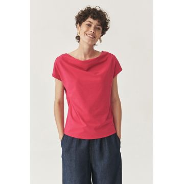 Tricou din amestec de modal si decolteu drapat