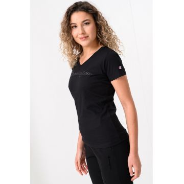 Tricou din bumbac cu decolteu in V