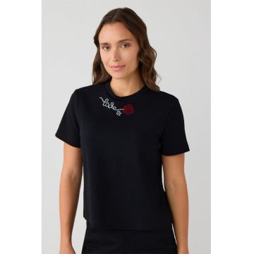 Tricou din bumbac cu decolteu la baza gatului
