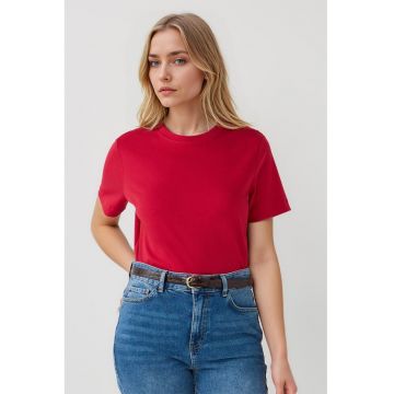 Tricou din bumbac cu decolteu la baza gatului
