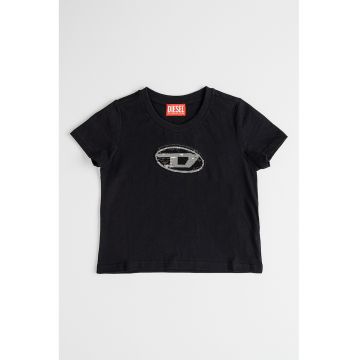 Tricou din bumbac cu logo din paiete