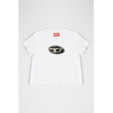 Tricou din bumbac cu logo din paiete