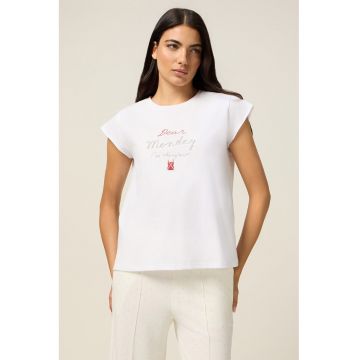 Tricou din bumbac cu text brodat