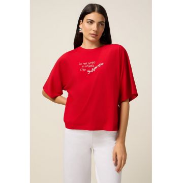 Tricou lejer cu maneci medii si imprimeu text