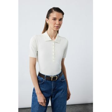 Tricou polo slim-fit cu model uni