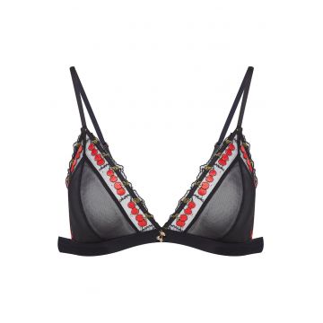 Sutien dama  triunghiular - cu broderie florala - fara burete - poliamida - negru -