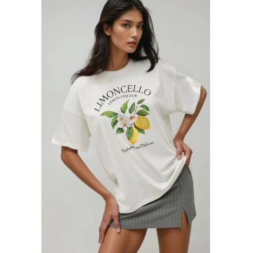 Tricou dama  bumbac 100% - supradimensionat - galben/alb