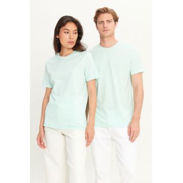 Tricou de bumbac cu decolteu la baza gatului si model unisex