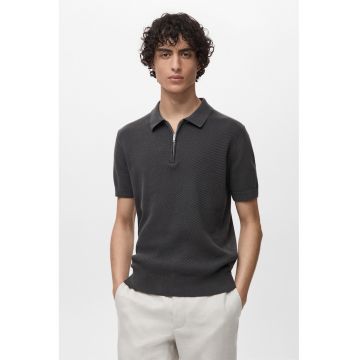 Tricou polo din bumbac cu fermoar scurt