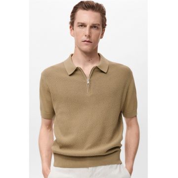 Tricou polo din bumbac cu fermoar scurt