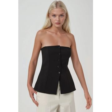 Top fara bretele dama -  cu nasturi - textil - negru -