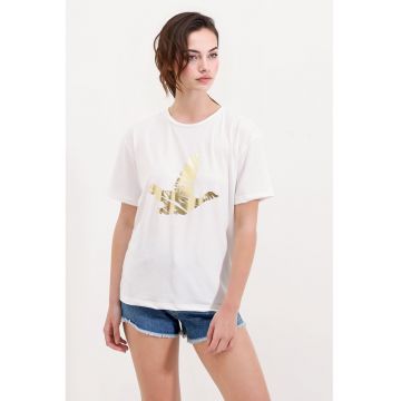 Tricou cu decolteu la baza gatului cu imprimeu metalizat