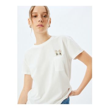 Tricou cu decolteu la baza gatului si imprimeu