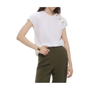 Tricou cu maneci raglan si nasturi decorativi Popeline -