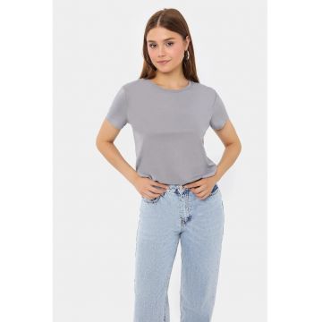 Tricou dama -  basic - guler rotund - maneca scurta - gri - bumbac