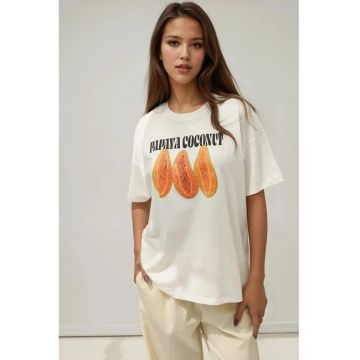 Tricou dama  bumbac 100% - supradimensionat - portocaliu/alb