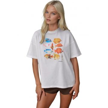Tricou dama  bumbac - supradimensionat - alb