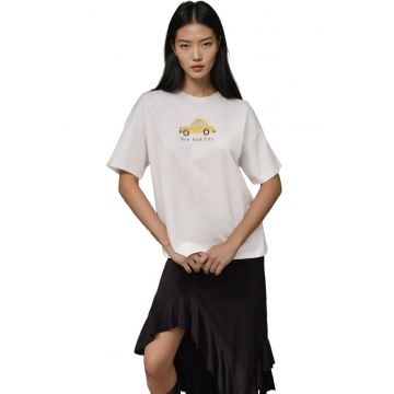 Tricou dama  bumbac - supradimensionat - galben/alb