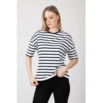 Tricou dama -  cu dungi - negru -