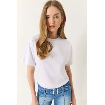 Tricou dama -  decolteu rotund - bumbac - alb
