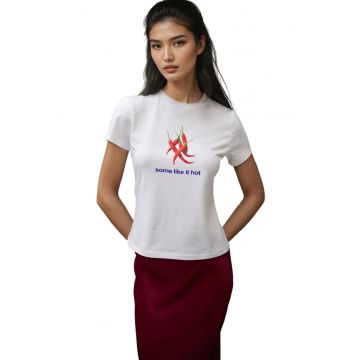 Tricou dama  guler rotund - imprimeu - alb - jerseu - maneca scurta