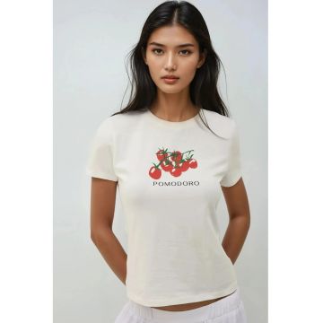 Tricou dama  guler rotund - imprimeu - multicolor - jerseu