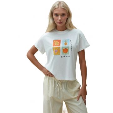 Tricou dama  imprimeu - croiala regulata - maneca scurta - multicolor - bumbac