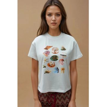 Tricou dama  imprimeu - maneca scurta - multicolor - bumbac