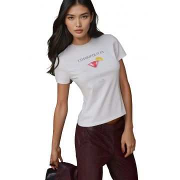 Tricou dama -  imprimeu modern - alb - jerseu