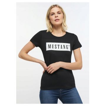 Tricou Dama -  Model Alina C Big Logo Tee - Croiala Clasica Regular Fit - 100% Bumbac - Comod Si Moale - Cu Imprimeu Logo Mare - Bun Pentru Fiecare Zi Si Tinute Casual - Marimea L - Negru