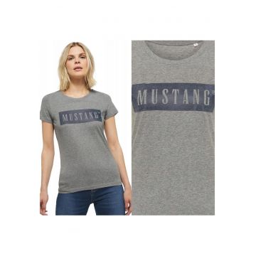 Tricou Dama -  Model Alina C Logo Tee - Croiala Clasica Regular Fit - 100% Bumbac - Moale Si Comod - Cu Imprimeu Logo - Bun Pentru Fiecare Zi Si Tinute Casual - Marimea L - Gri