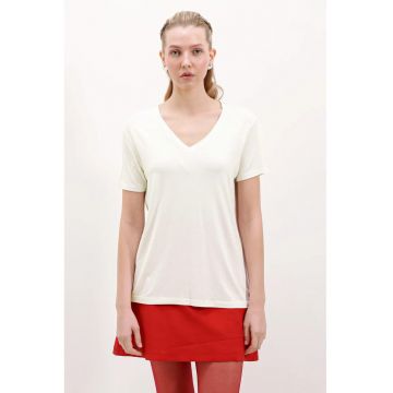 Tricou dama -  supradimensionat - decolteu in V - viscoza/lycra - alb