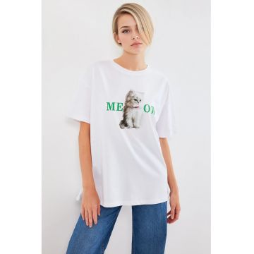 Tricou dama -  supradimensionat - imprimeu elegant - bumbac - multicolor