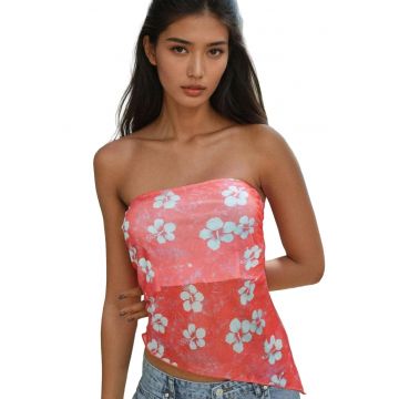 Tricou dama -  tricot - imprimeu floral - roz