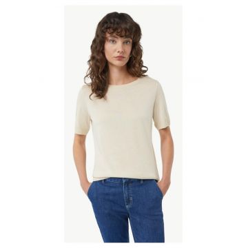 Tricou dama - tricotat cu jerse de bumbac - Crem -