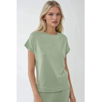 Tricou dama  verde - poliester-modal - maneca scurta - design cu guler rotund