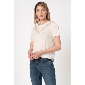 Tricou din amestec de in si lyocell - cu insertii de dantela