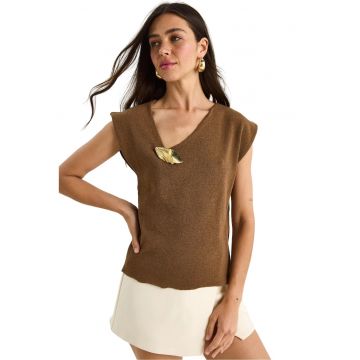 Top dama -  Bumbac/Poliester - Maro -