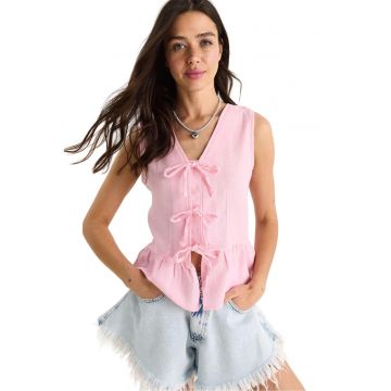 Top dama -  Bumbac - Roz - Decolteu in V