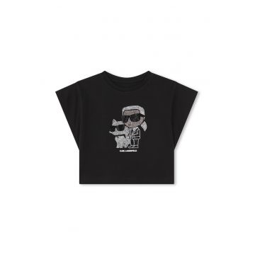 Tricou crop din bumbac cu strasuri