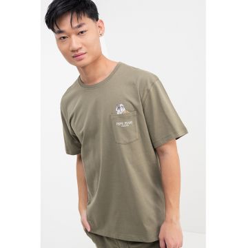 Tricou cu decolteu la baza gatului si buzunar pe piept