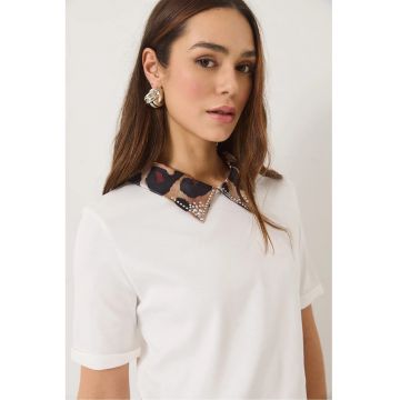 Tricou  cu imprimeu leopard - maneca scurta - alb - bumbac