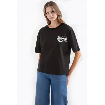 Tricou dama  croiala lejera - negru - bumbac