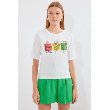 Tricou dama  cu imprimeu alb