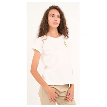- Tricou dama cu maneca scurta si imprimeu grafic ( Material: Bumbac - STAR WHITE