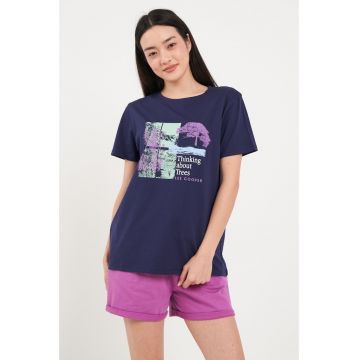 - Tricou dama cu maneca scurta si imprimeu ( Material: Bumbac - MADIEVAL BLUE