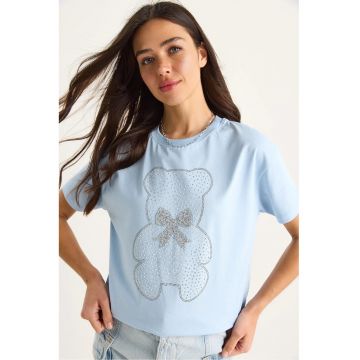 Tricou dama  guler rotund - imprimeu brodat