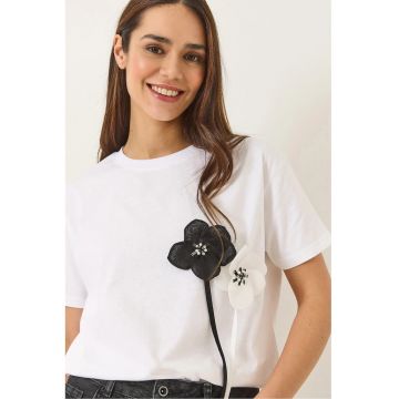 Tricou dama -  imprimeu floral - alb - bumbac