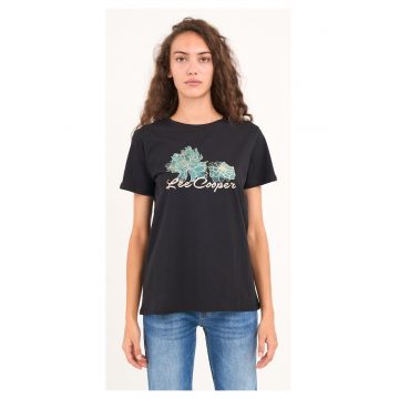 - Tricou dama maneca scurta si imprimeu (BLACK - Material: Bumbac