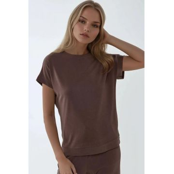 Tricou dama  simplu - scurt - maro - poliester-modal